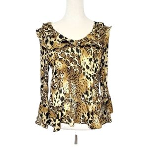 Vintage Alison Taylor Frilly Leopard Print Sheer Blouse Size Large